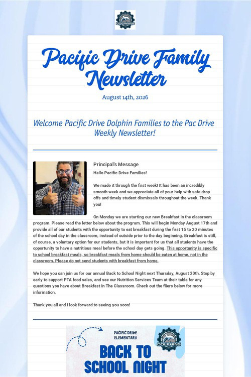 Pacific Drive Family Newsletter
