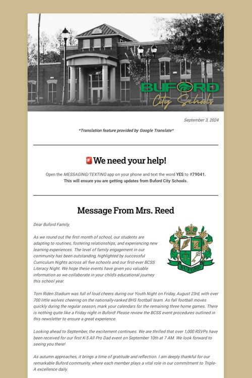 BCSS Newsletter- September 3, 2024