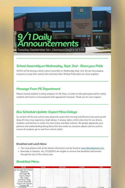9/1 Daily Announcements