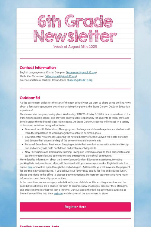 6th Grade Newsletter
