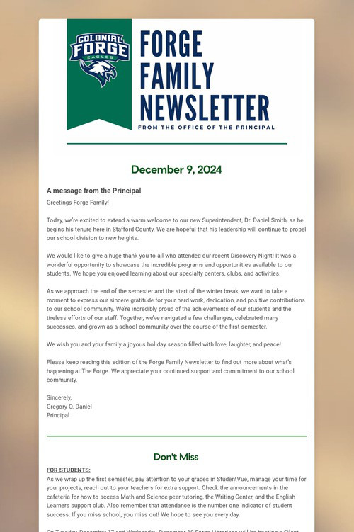 Forge Family Newsletter
