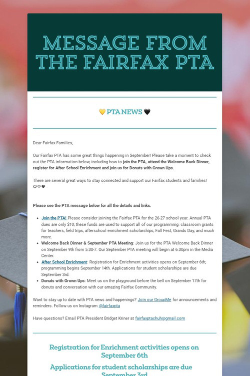Message from the Fairfax PTA