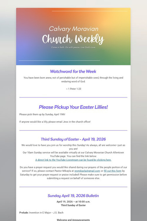 Calvary Moravian Church Weekly