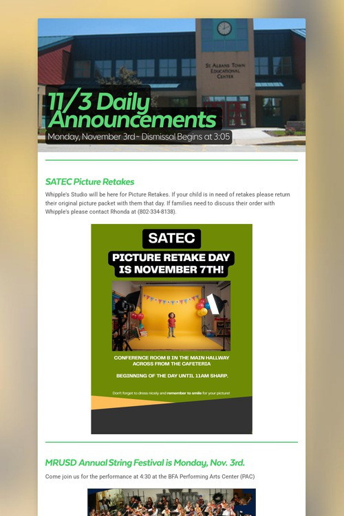 11/3 Daily Announcements