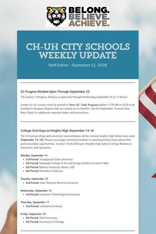 CH-UH City Schools Weekly Update