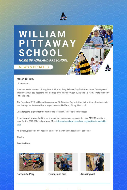Ashland Preschool Weekly Update