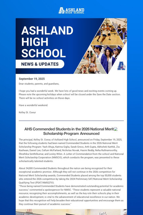 Ashland High School Weekly Update