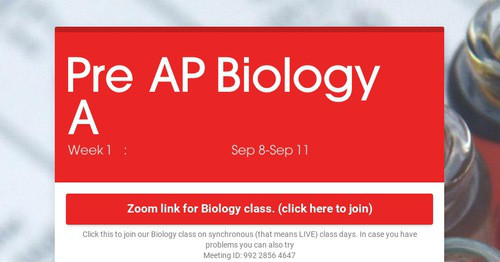 Pre AP Biology A | Smore Newsletters for Education