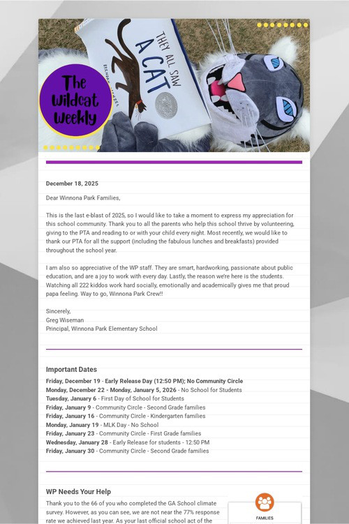 Winnona Park Weekly Update