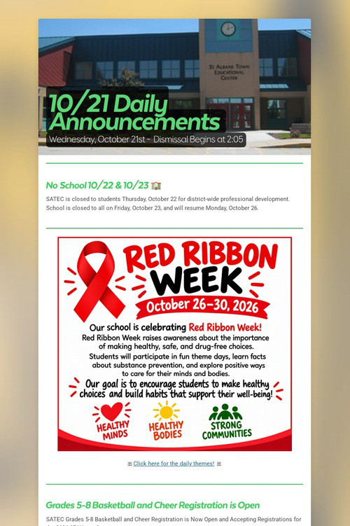 10/21 Daily Announcements
