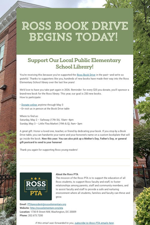 Ross Book Drive Begins Today!