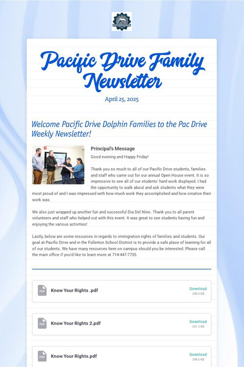 Pacific Drive Family Newsletter