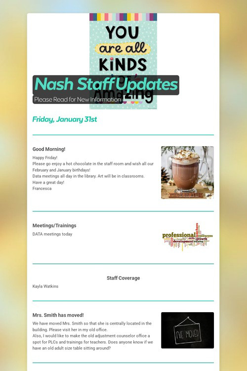 Nash Staff Updates
