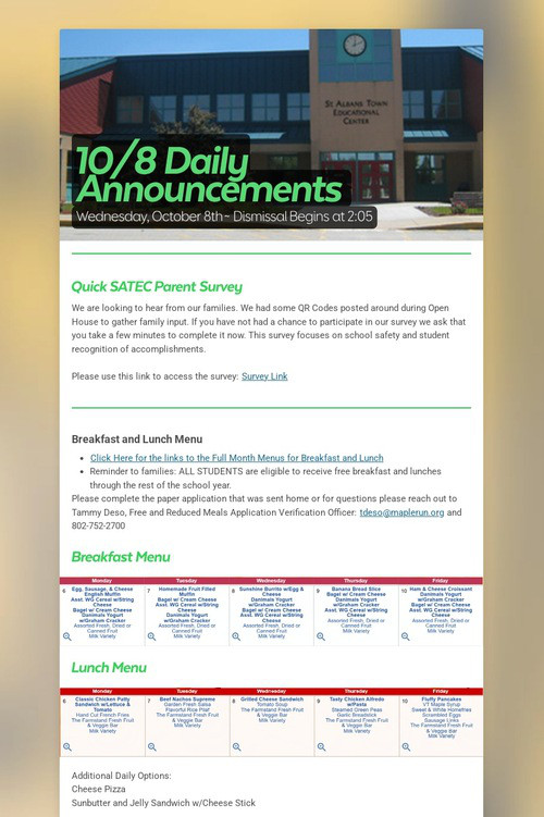 10/8 Daily Announcements