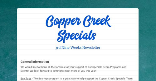 Copper Creek Specials