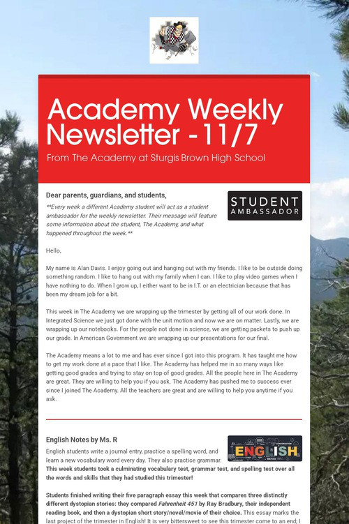 Academy Weekly Newsletter - 11/7