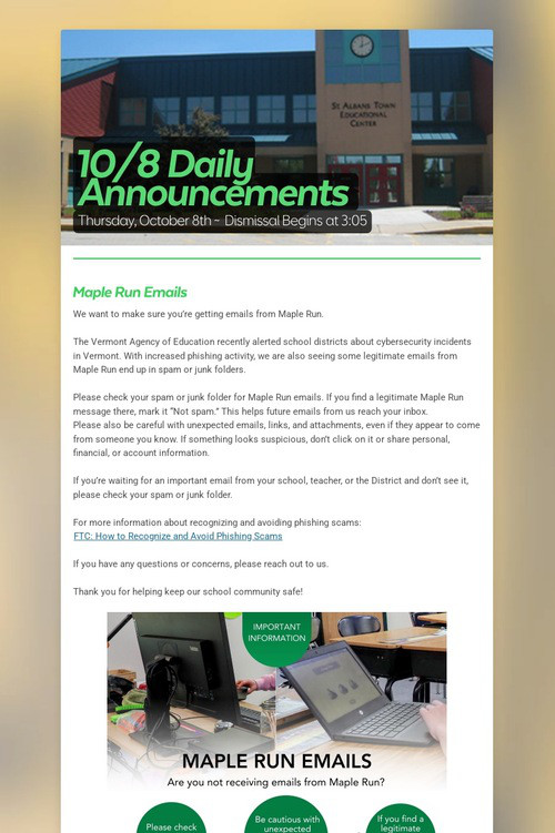 10/8 Daily Announcements