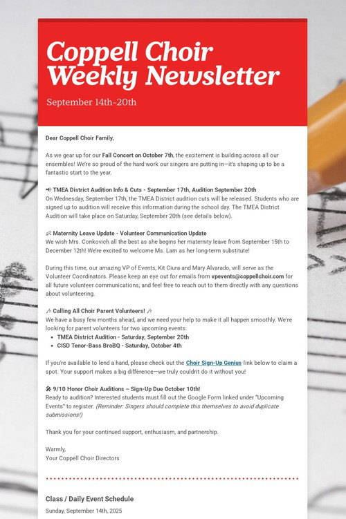 Coppell Choir Weekly Newsletter