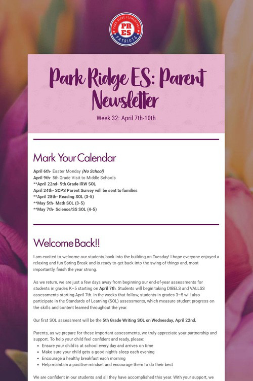 Park Ridge ES: Parent Newsletter