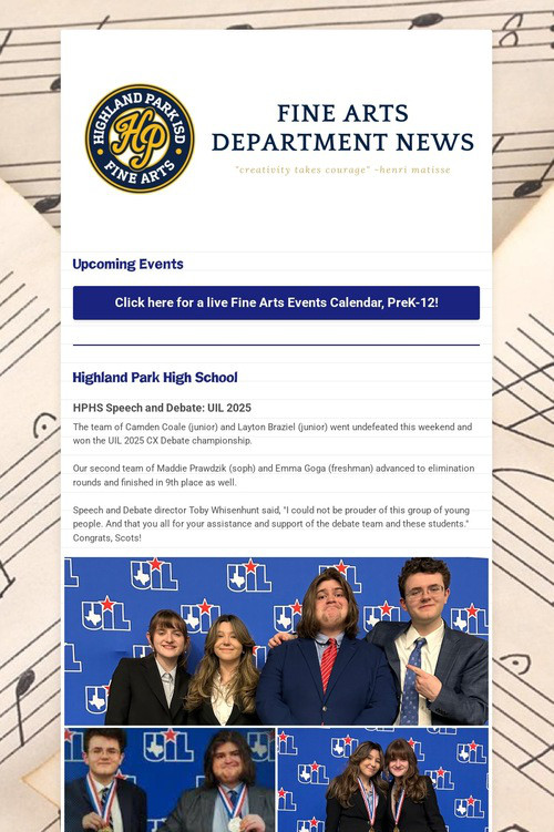 3/28/25 Fine Arts Department News