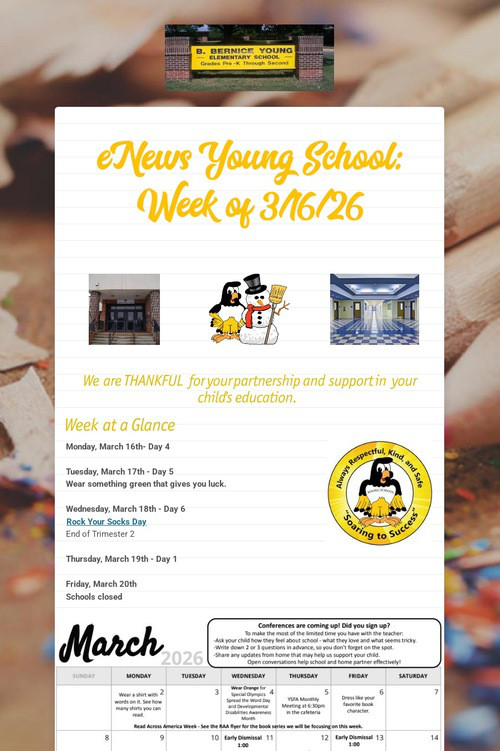 eNews Young School: Week of 3/16/26