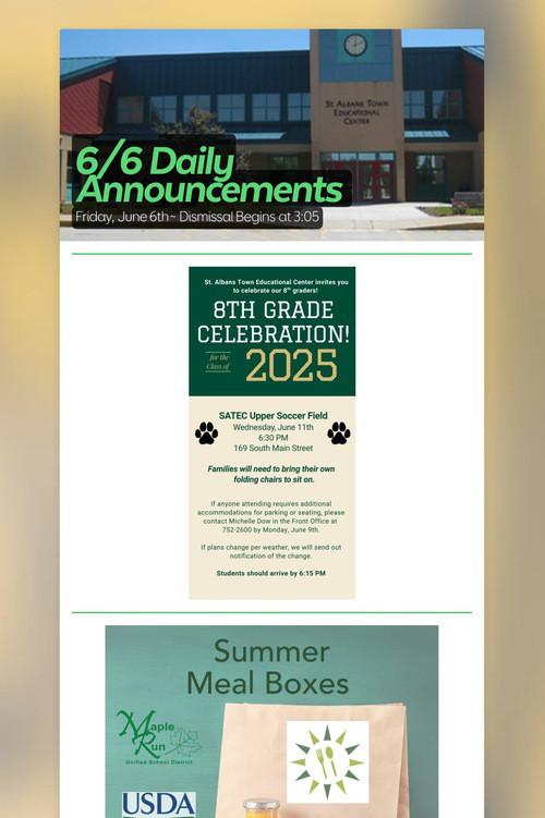 6/6 Daily Announcements