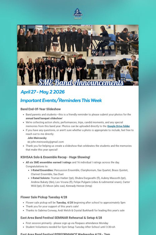SME Band Announcements - 4/27/2026