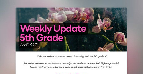 Weekly Update 5th Grade