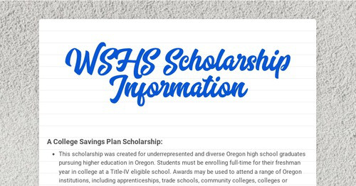 WSHS Scholarship Information