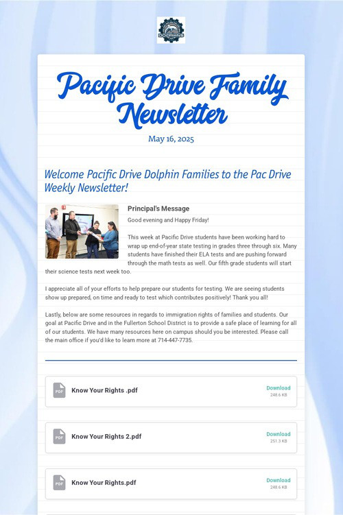 Pacific Drive Family Newsletter