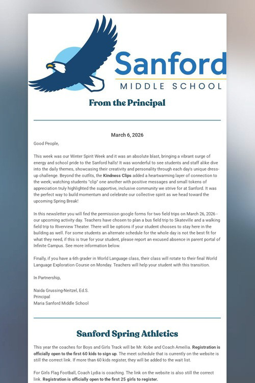 Sanford Family Newsletter