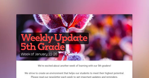 Weekly Update 5th Grade
