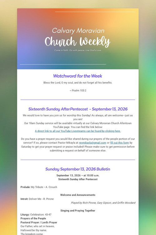 Calvary Moravian Church Weekly