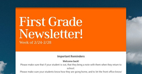 First Grade Newsletter!