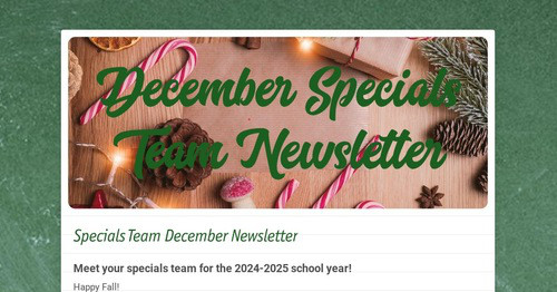 December Specials Team Newsletter