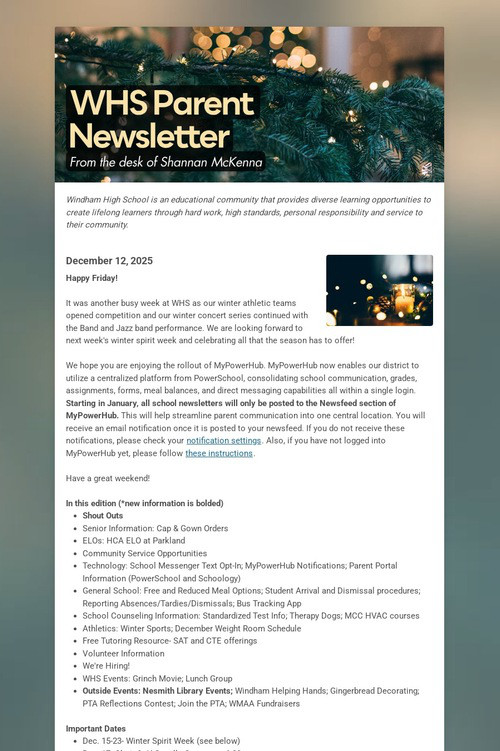 WHS Parent Newsletter