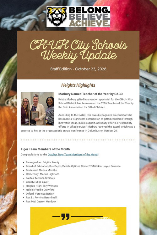 CH-UH City Schools Weekly Update