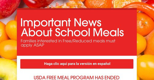 Important News About School Meals