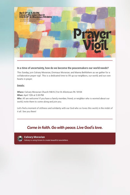 Prayer Vigil: April 12th at 5:30 PM