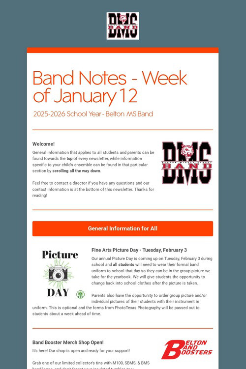 Band Notes - Week of January 12