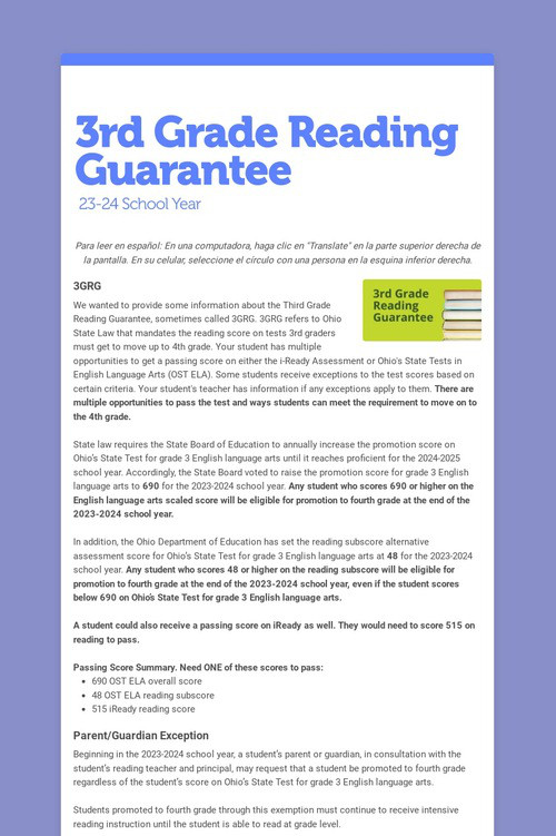 3rd Grade Reading Guarantee