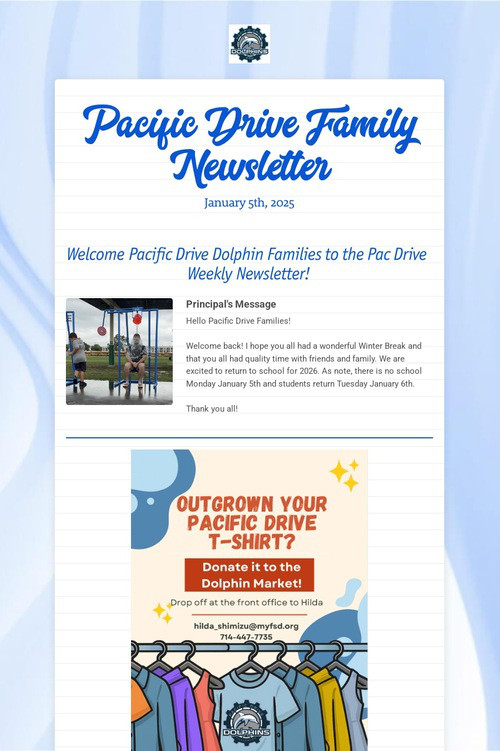 Pacific Drive Family Newsletter