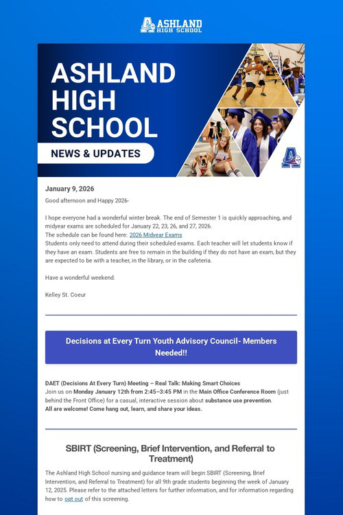 Ashland High School Weekly Update