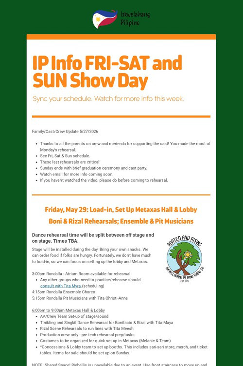 IP Info FRI-SAT and SUN Show Day
