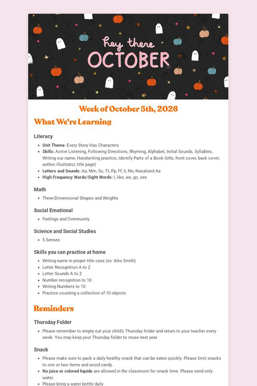 Kindergarten Newsletter
