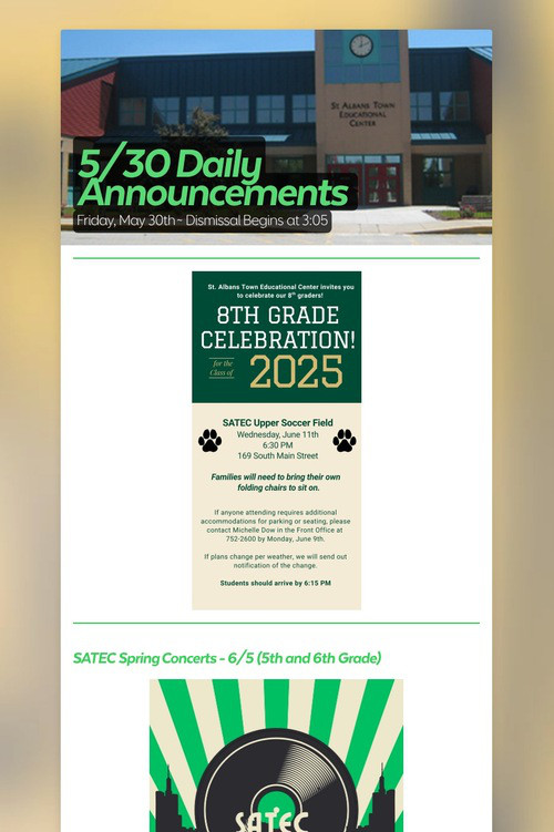 5/30 Daily Announcements
