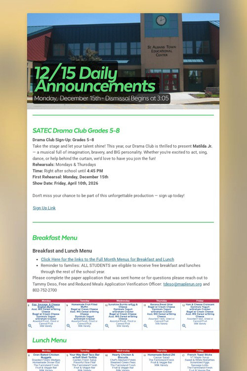 12/15 Daily Announcements