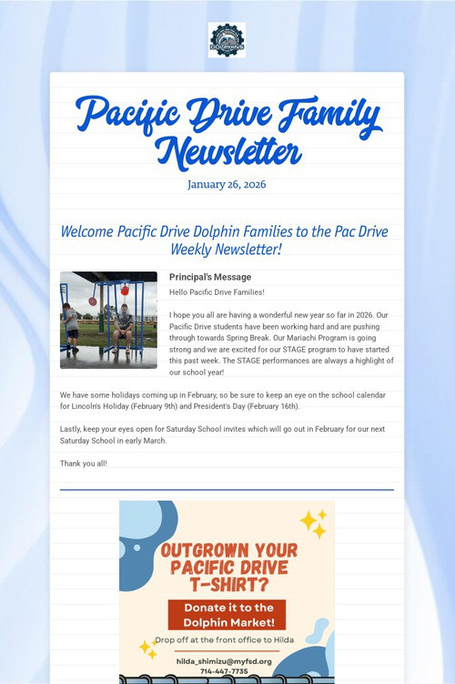 Pacific Drive Family Newsletter
