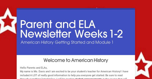 Parent and ELA Newsletter Weeks 1-2