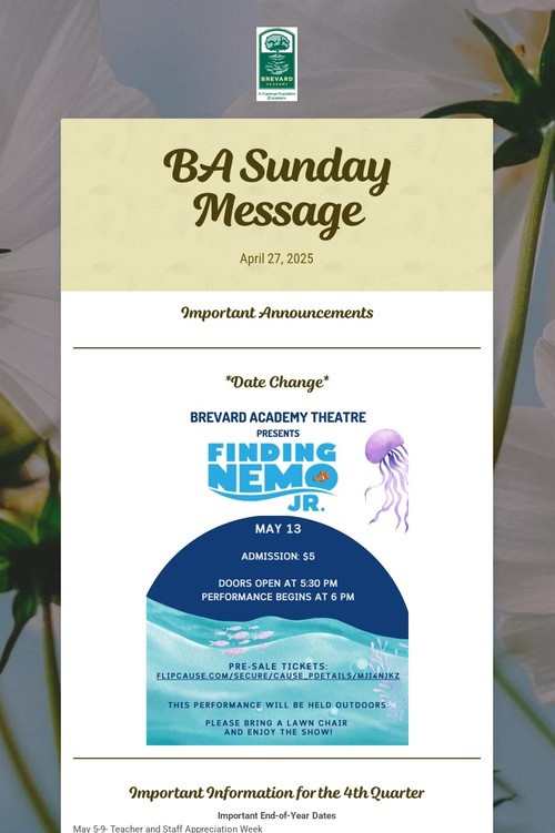 BA Sunday Message
